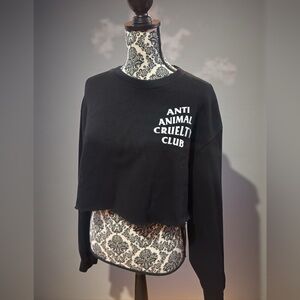 ANTI ANIMAL CRUELTY CLUB Graphic Cut Off Crop Sweatshirt.